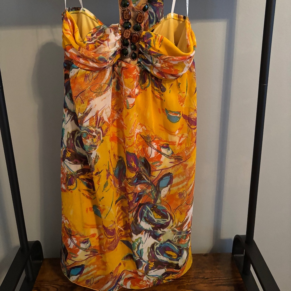 Intrigue Floral Halter Dress with Beaded neckline